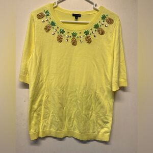 Talbots Women’s Size M Cotton Blend Sweater with Pineapples Crew Neck
